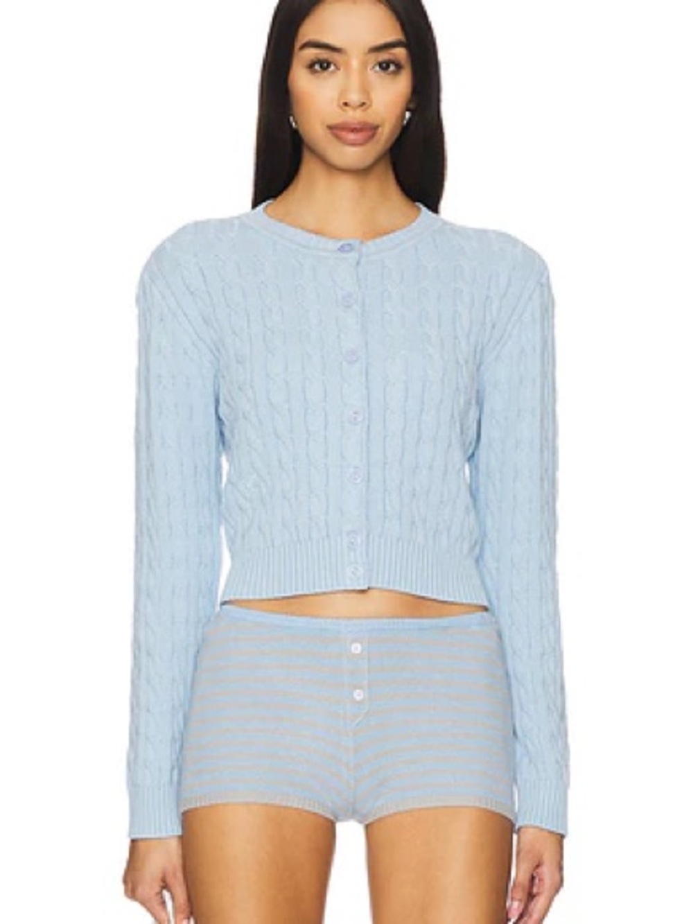 Frankie's Bikinis Light Blue Cable Knit Cardigan in De w Drop